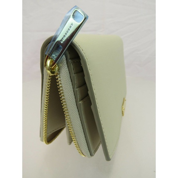 BURBERRY ALVINGTON LIMESTONE SMOOTH LEATHER GOLD LOGO ZIP AROUND WALLET ITALY - Picture 5 of 12